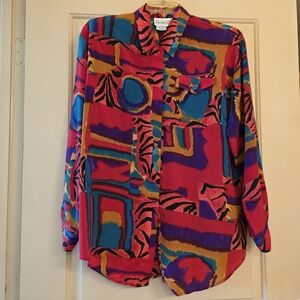 Size Large Vintage 80's Christie & Jill abstract print Multi Color Funky Pattern